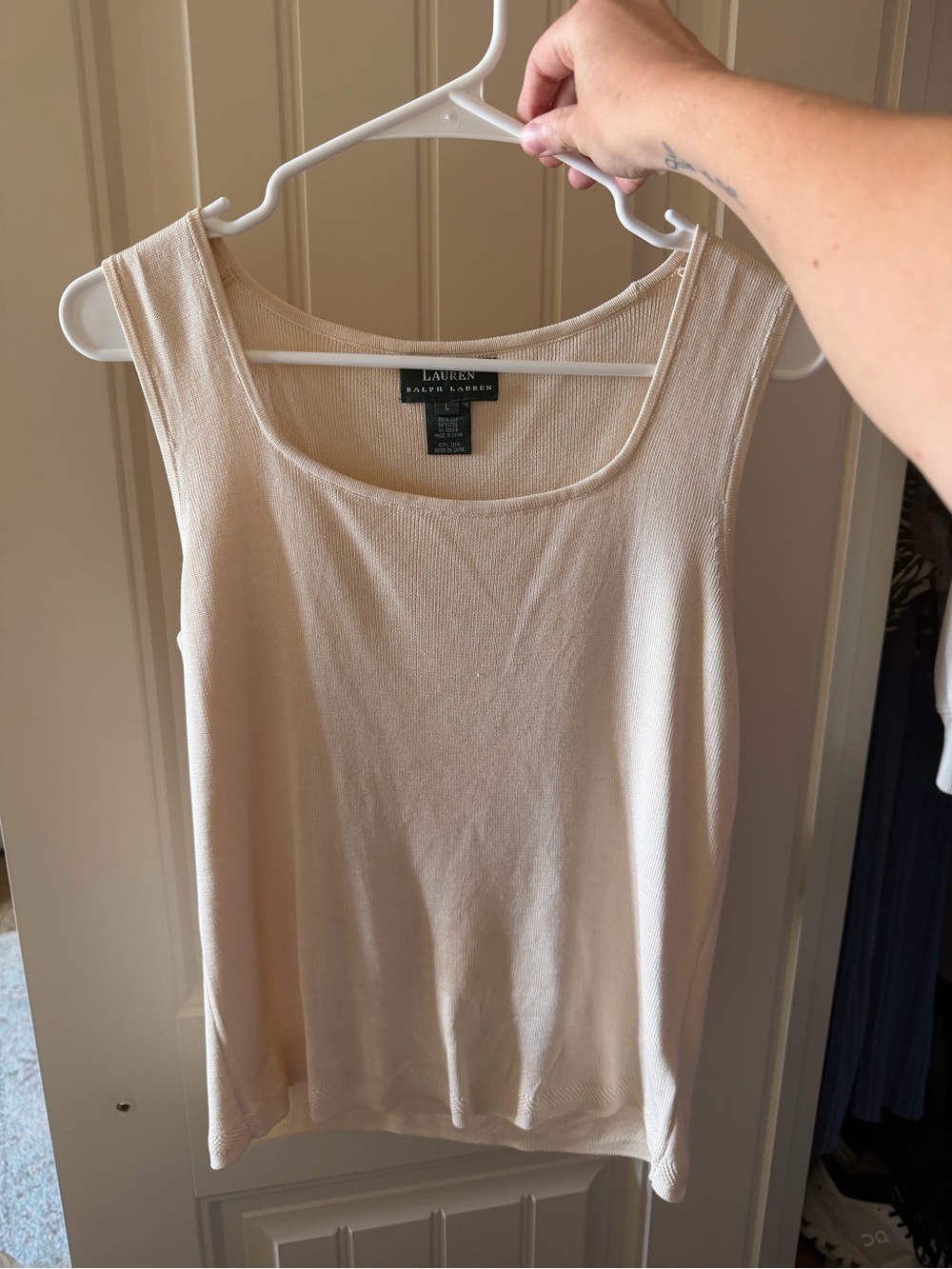 Lauren Ralph Lauren Light Cream Ribbed Knit Tank